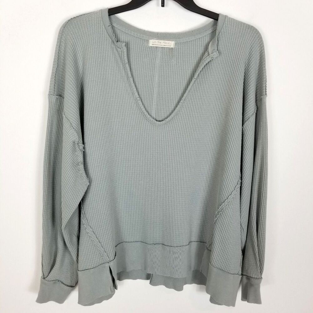 FREE PEOPLE We The Free Women Buttercup Oversize Thermal Top Sz M  Dried Mint